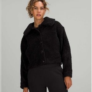 New Black Lululemon Textured Fleece Button Jacket Sz 12